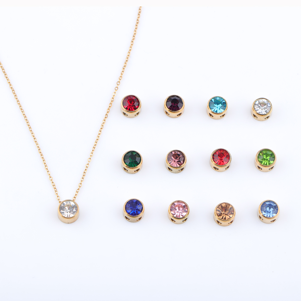 Birth Flower Necklace - Aço inoxidável 12 pedras de aniversário