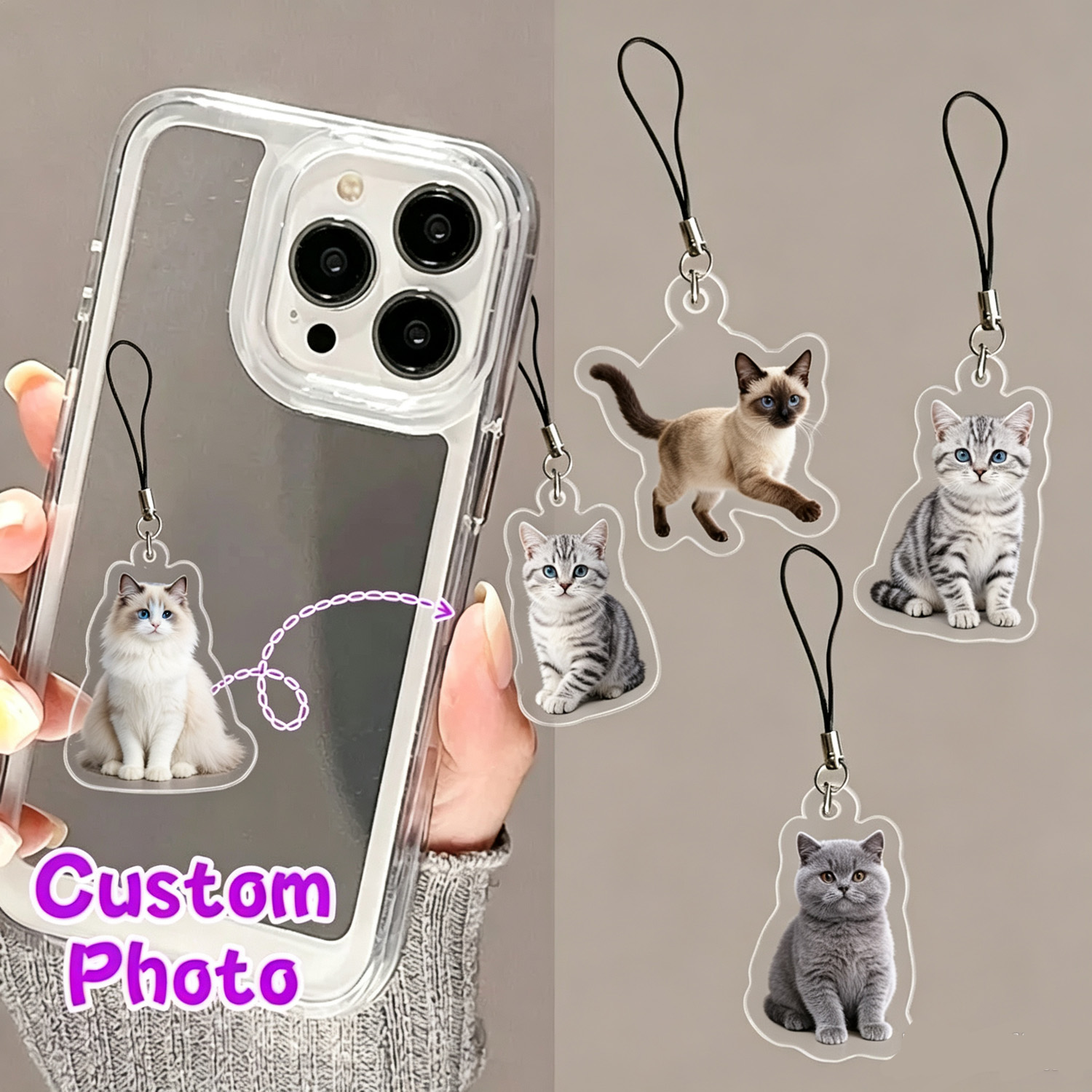 Pet Portrait Custom - Pingente de Telefone com Retrato de